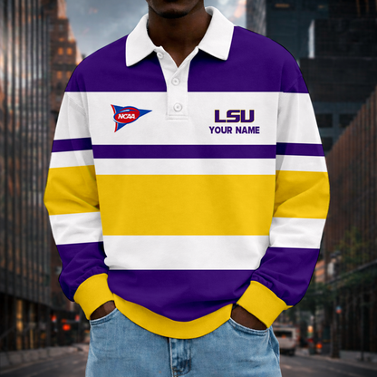 MEGA SALE - NEW CUSTOMIZED FBS NCAA29 LST LSU TIGERS UNISEX LONG SLEEVE POLO