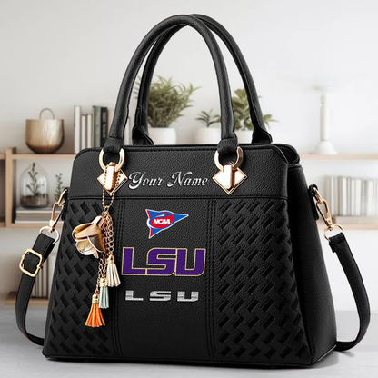 LIMITED EDITION - NEW CUSTOMIZED FBS NCAA29 LST LSU TIGERS ZIP HANDBAG MULTICOLOR