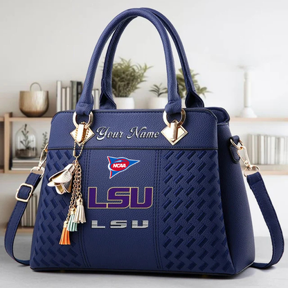LIMITED EDITION - NEW CUSTOMIZED FBS NCAA29 LST LSU TIGERS ZIP HANDBAG MULTICOLOR
