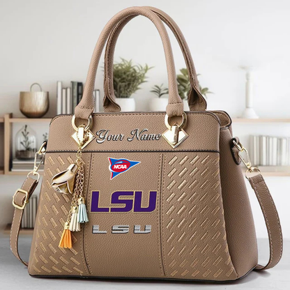 LIMITED EDITION - NEW CUSTOMIZED FBS NCAA29 LST LSU TIGERS ZIP HANDBAG MULTICOLOR