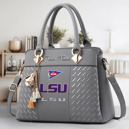 LIMITED EDITION - NEW CUSTOMIZED FBS NCAA29 LST LSU TIGERS ZIP HANDBAG MULTICOLOR