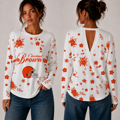 [SPECIAL OFFER] NEW CUSTOMIZED NFL29 CLB CLEVELAND BROWNS WOMEN'S BACK V-CUT LONG-SLEEVE SHIRT