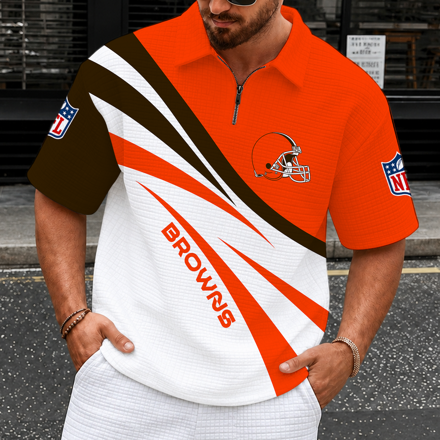 [SPECIAL OFFER] NEW CUSTOMIZED NFL29 CLB CLEVELAND BROWNS QUARTER-ZIP POLO SHIRT
