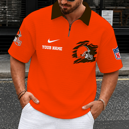 [SPECIAL OFFER] NEW CUSTOMIZED NFL29 CLB CLEVELAND BROWNS QUARTER-ZIP POLO SHIRT