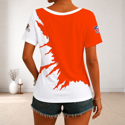 [SPECIAL OFFER] NEW CUSTOMIZED NFL29 CLB CLEVELAND BROWNS V-NECK FEMALE SHIRT