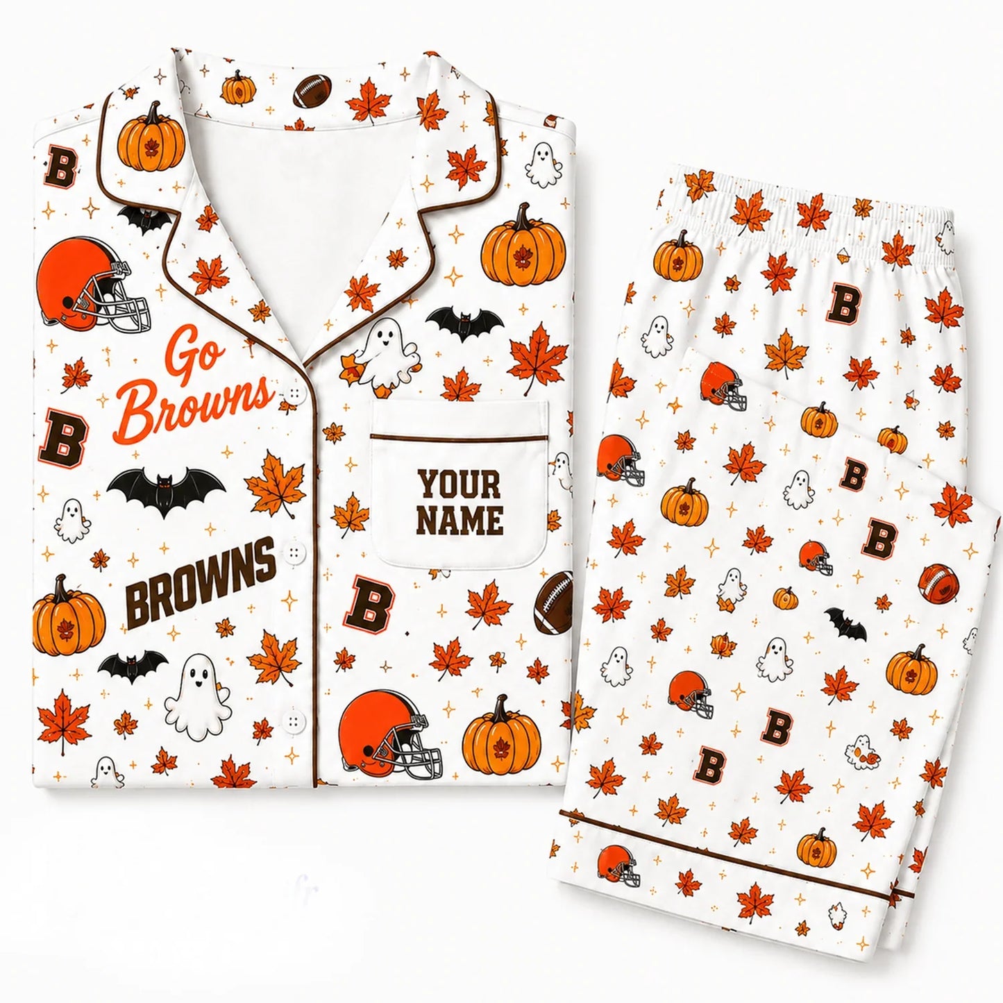 [SPECIAL OFFER] NEW CUSTOMIZED NFL29 CLB CLEVELAND BROWNS HALLOWEEN LONG PAJAMAS SET