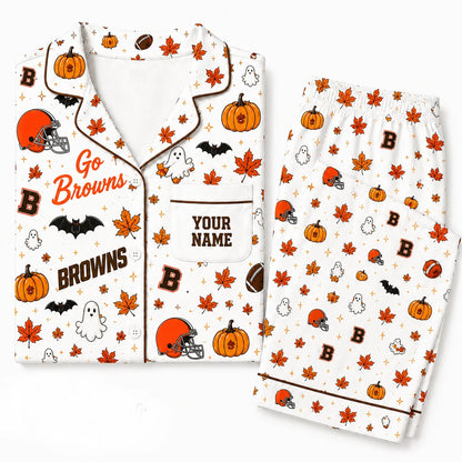 [SPECIAL OFFER] NEW CUSTOMIZED NFL29 CLB CLEVELAND BROWNS HALLOWEEN LONG PAJAMAS SET