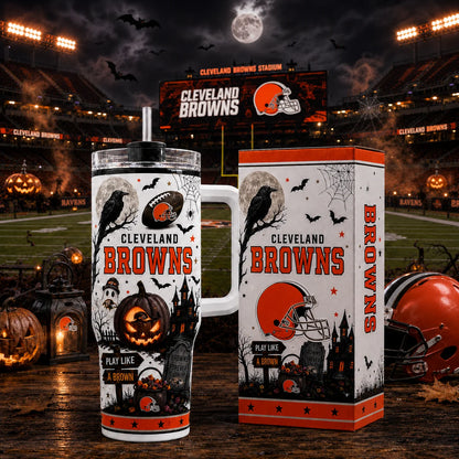 [SPECIAL OFFER] NEW CUSTOMIZED NFL29 CLB CLEVELAND BROWNS HALLOWEEN  40OZ TUMBLER