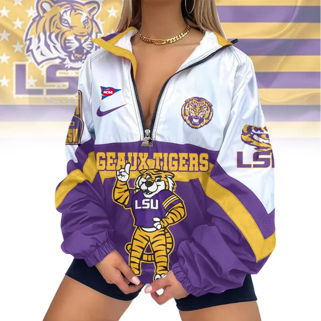 LIMITED EDITION - NEW CUSTOMIZED FBS NCAA29 LST LSU TIGERS V-NECK ZIPPER SWEATSHIRT JACKET