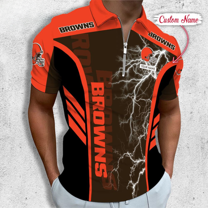 [SPECIAL OFFER] NEW CUSTOMIZED NFL29 CLB CLEVELAND BROWNS ZIP POLO SHIRT
