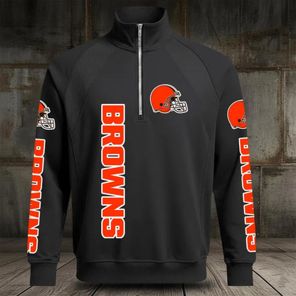 [SPECIAL OFFER] NEW CUSTOMIZED NFL29 CLB CLEVELAND BROWNS MEN'S MULTICOLOR QUARTER-ZIP PULLOVER