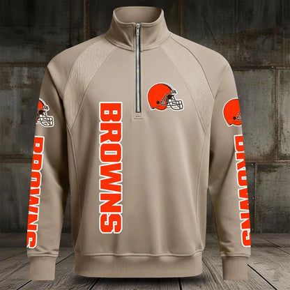 [SPECIAL OFFER] NEW CUSTOMIZED NFL29 CLB CLEVELAND BROWNS MEN'S MULTICOLOR QUARTER-ZIP PULLOVER