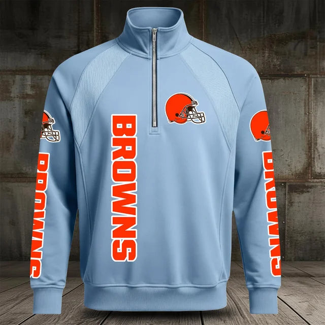 [SPECIAL OFFER] NEW CUSTOMIZED NFL29 CLB CLEVELAND BROWNS MEN'S MULTICOLOR QUARTER-ZIP PULLOVER