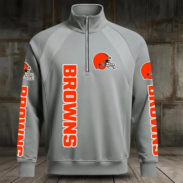 [SPECIAL OFFER] NEW CUSTOMIZED NFL29 CLB CLEVELAND BROWNS MEN'S MULTICOLOR QUARTER-ZIP PULLOVER