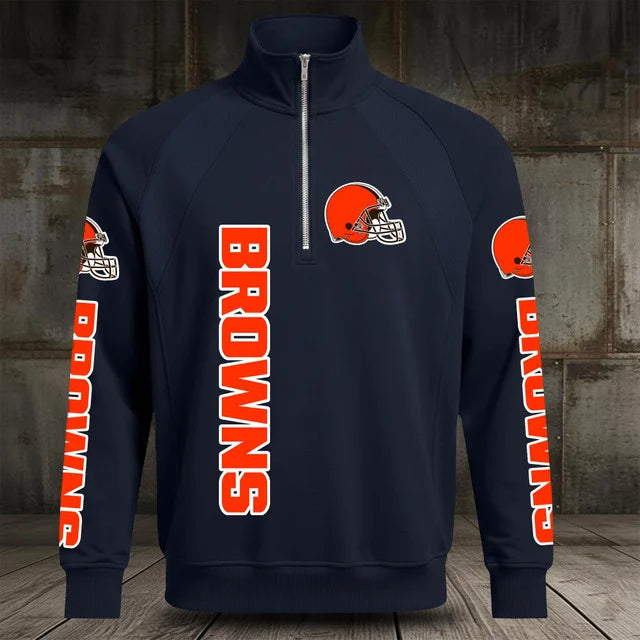 [SPECIAL OFFER] NEW CUSTOMIZED NFL29 CLB CLEVELAND BROWNS MEN'S MULTICOLOR QUARTER-ZIP PULLOVER
