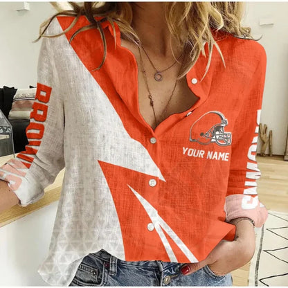 [SPECIAL OFFER] NEW CUSTOMIZED NFL29 CLB CLEVELAND BROWNS WOMEN CASUAL SHIRT