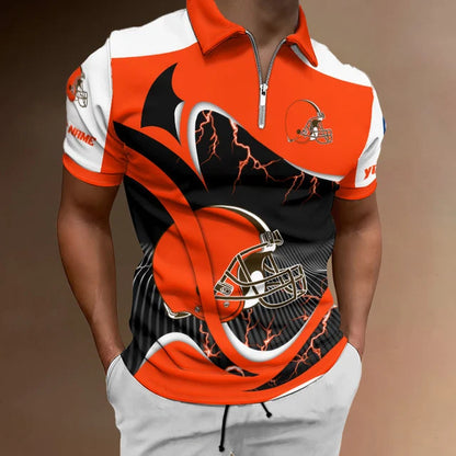 [SPECIAL OFFER] NEW CUSTOMIZED NFL29 CLB CLEVELAND BROWNS ZIP POLO SHIRT