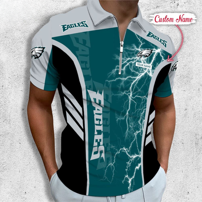 [SPECIAL OFFER] NEW CUSTOMIZED NFL02 PPE PHILADELPHIA EAGLES ZIP POLO SHIRT