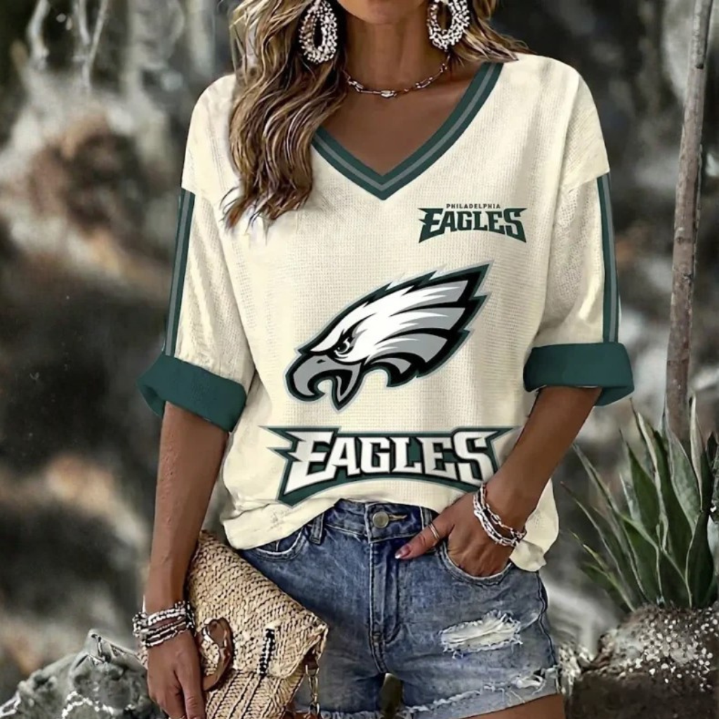 [SPECIAL OFFER] NEW CUSTOMIZED NFL02 PPE PHILADELPHIA EAGLES WOMEN'S HEART V-NECK LONG SLEEVE SHIRT