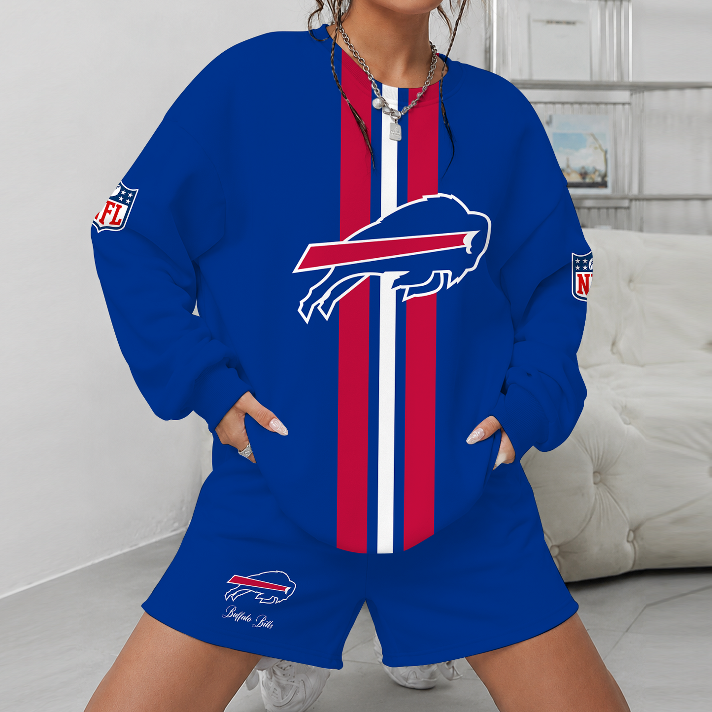 [SPECIAL OFFER] NEW CUSTOMIZED NFL03 BFB BUFFALO BILLS UNISEX SWEATSHIRT & SHORTS SET