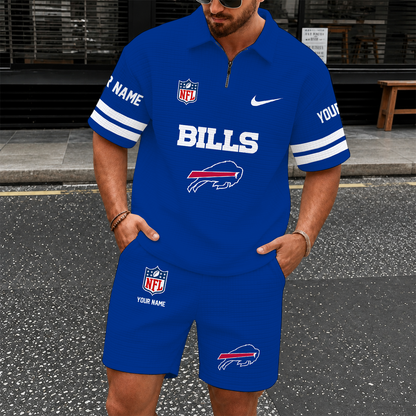 [SPECIAL OFFER] NEW CUSTOMIZED NFL03 BFB BUFFALO BILLS QUARTER-ZIP POLO SHIRT & SHORTS SET