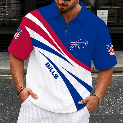 [SPECIAL OFFER] NEW CUSTOMIZED NFL03 BFB BUFFALO BILLS QUARTER-ZIP POLO SHIRT