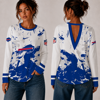 [SPECIAL OFFER] NEW CUSTOMIZED NFL03 BFB BUFFALO BILLS WOMEN'S BACK V-CUT LONG-SLEEVE SHIRT
