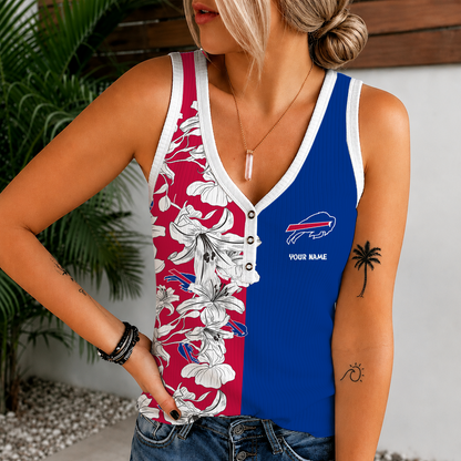 [SPECIAL OFFER] NEW CUSTOMIZED NFL03 BFB BUFFALO BILLS WOMEN'S V-NECK TANK TOP