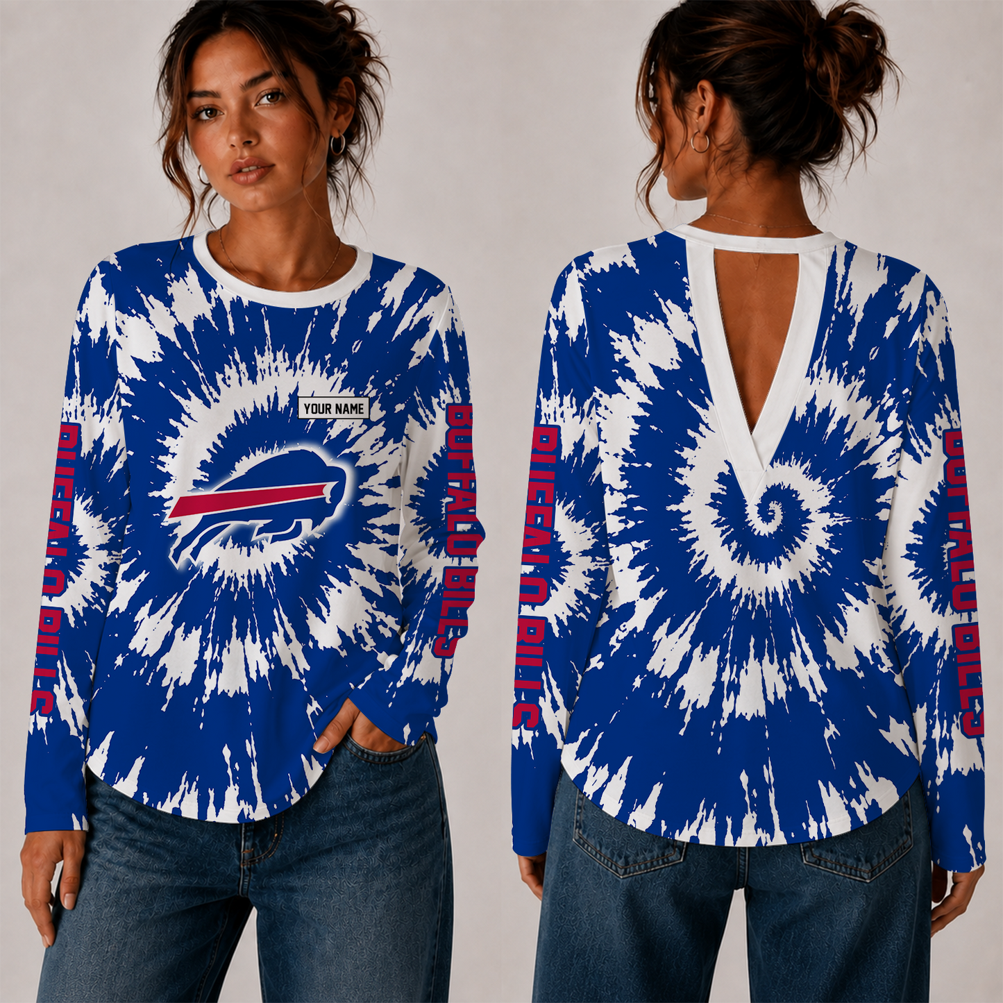 [SPECIAL OFFER] NEW CUSTOMIZED NFL03 BFB BUFFALO BILLS WOMEN'S BACK V-CUT LONG-SLEEVE SHIRT