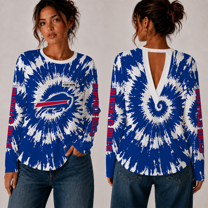[SPECIAL OFFER] NEW CUSTOMIZED NFL03 BFB BUFFALO BILLS WOMEN'S BACK V-CUT LONG-SLEEVE SHIRT