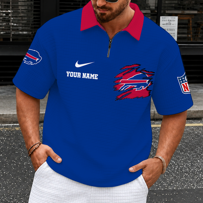 [SPECIAL OFFER] NEW CUSTOMIZED NFL03 BFB BUFFALO BILLS QUARTER-ZIP POLO SHIRT