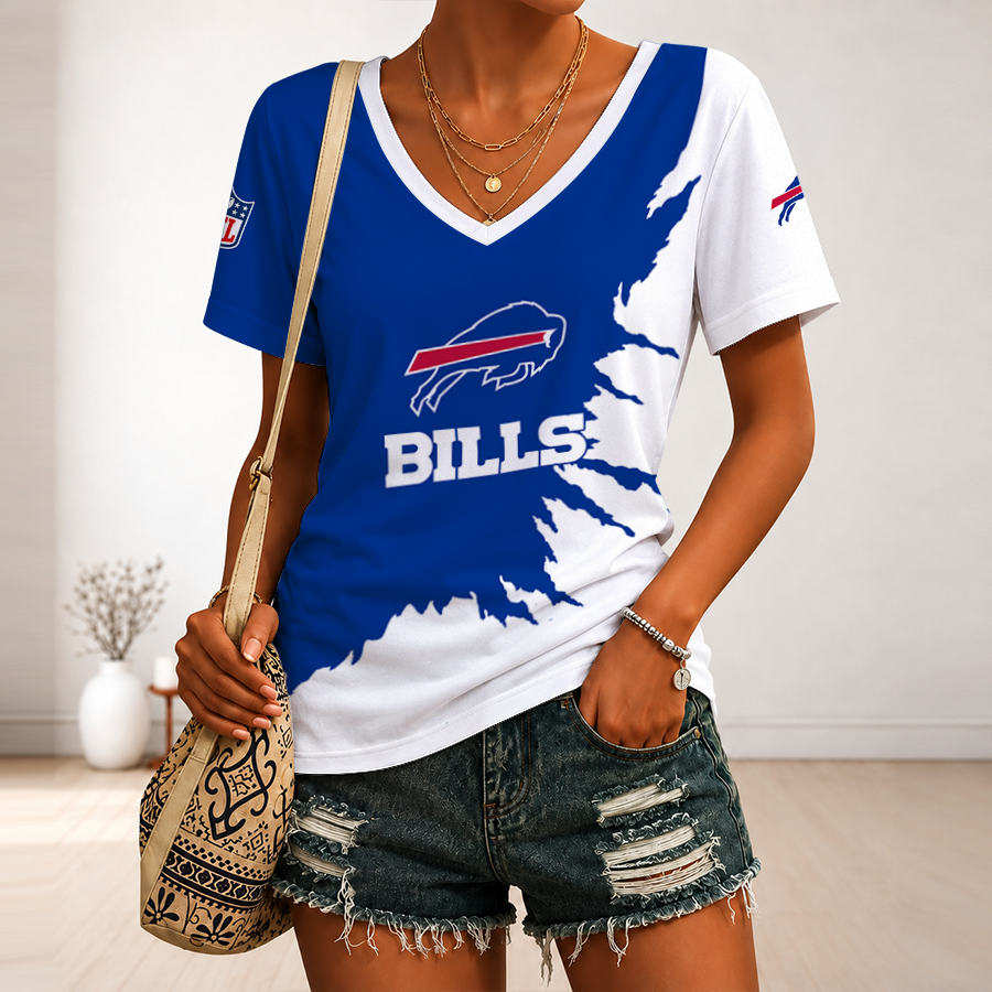 [SPECIAL OFFER] NEW CUSTOMIZED NFL03 BFB BUFFALO BILLS V-NECK FEMALE SHIRT