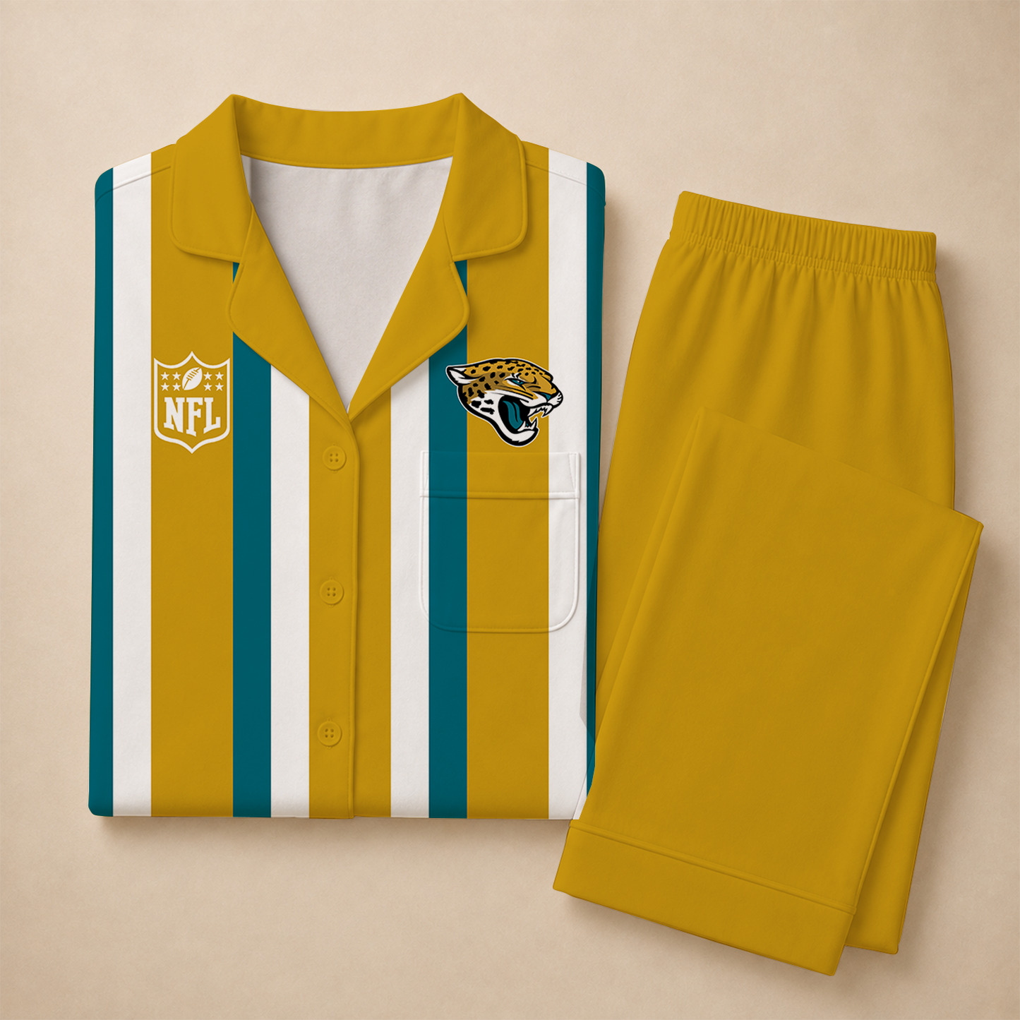 [SPECIAL OFFER] NEW CUSTOMIZED NFL30 JSJ JACKSONVILLE JAGUARS SHORT SLEEVE & LONG PANTS PAJAMAS SET