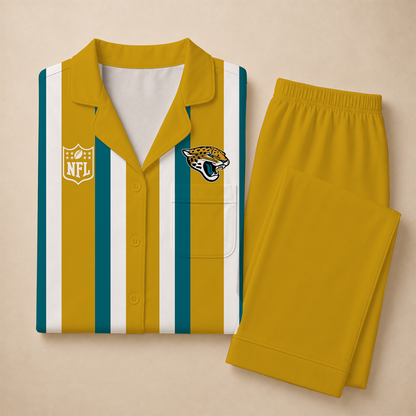 [SPECIAL OFFER] NEW CUSTOMIZED NFL30 JSJ JACKSONVILLE JAGUARS SHORT SLEEVE & LONG PANTS PAJAMAS SET
