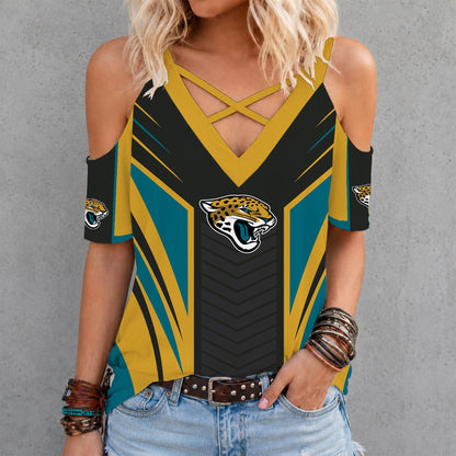 [SPECIAL OFFER] NEW CUSTOMIZED NFL30 JSJ JACKSONVILLE JAGUARS CRISS CROSS V-NECK TOP