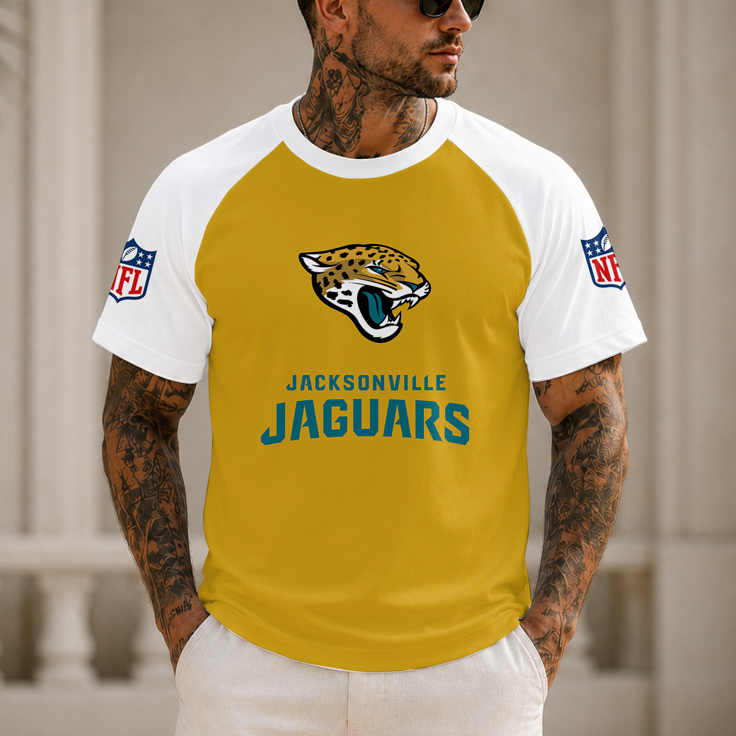 [SPECIAL OFFER] NEW CUSTOMIZED NFL30 JSJ JACKSONVILLE JAGUARS RAGLAN TEE