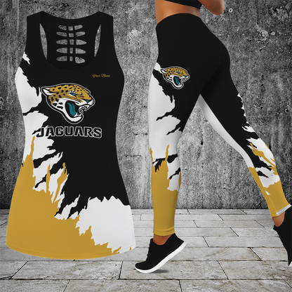 [SPECIAL OFFER] NEW CUSTOMIZED NFL30 JSJ JACKSONVILLE JAGUARS HOLLOW TANK TOP & LEGGINGS SET