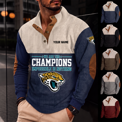 [SPECIAL OFFER] NEW CUSTOMIZED NFL30 JSJ JACKSONVILLE JAGUARS BUTTON SWEATSHIRTS STAND COLLAR