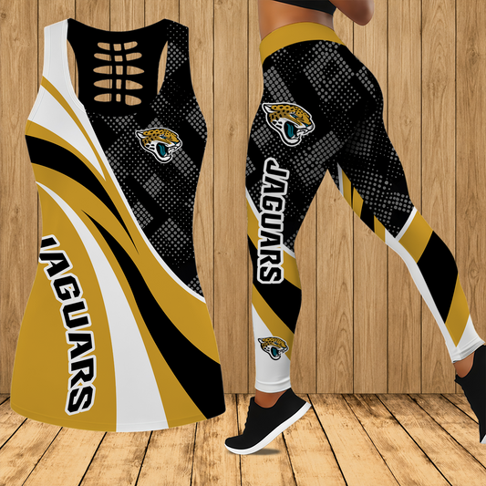 [SPECIAL OFFER] NEW CUSTOMIZED NFL30 JSJ JACKSONVILLE JAGUARS HOLLOW TANK TOP & LEGGINGS SET