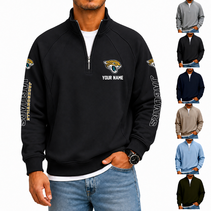[SPECIAL OFFER] NEW CUSTOMIZED NFL30 JSJ JACKSONVILLE JAGUARS MEN'S QUARTER ZIP PULLOVER