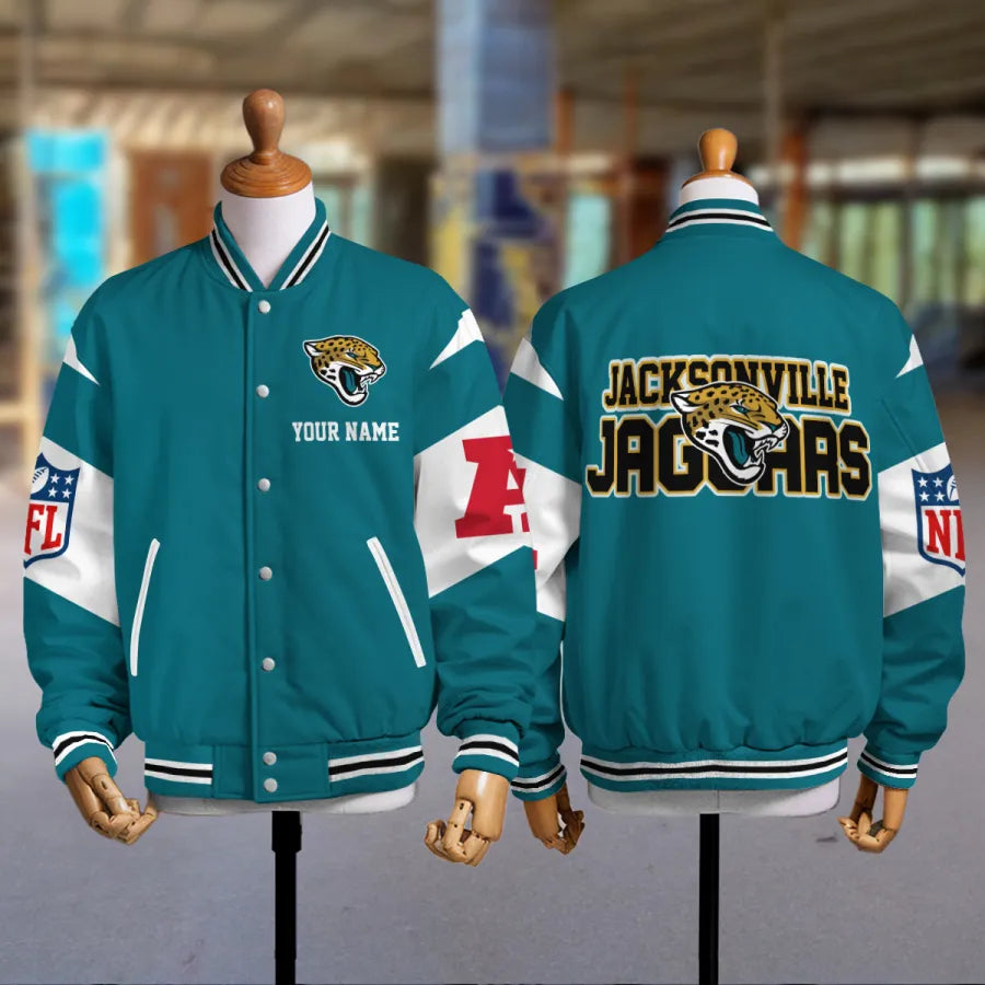 [SPECIAL OFFER] NEW CUSTOMIZED NFL30 JSJ JACKSONVILLE JAGUARS SATIN VARSITY & BASEBALL JACKET