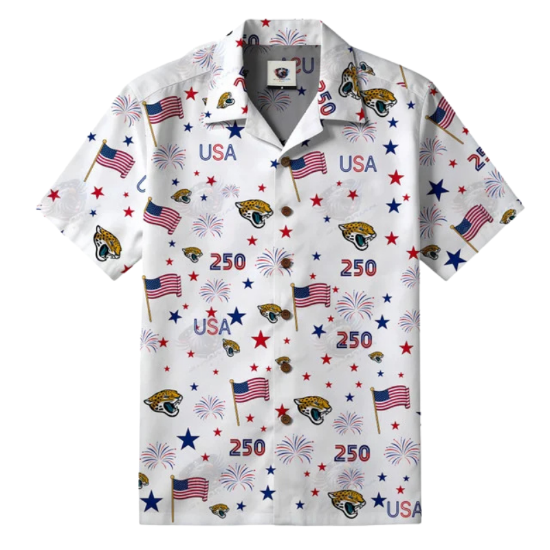 [SPECIAL OFFER] NEW CUSTOMIZED NFL30 JSJ JACKSONVILLE JAGUARS PATRIOTIC 250 USA HAWAIIAN SHIRT