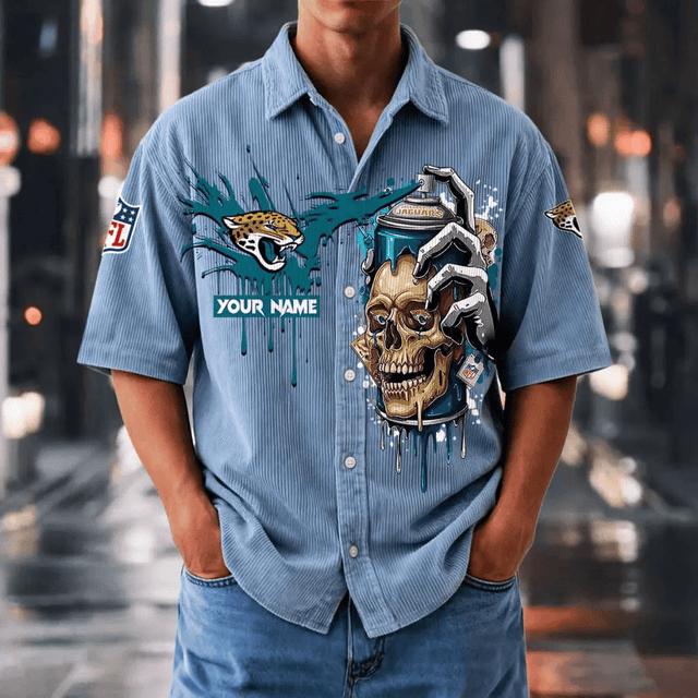 [SPECIAL OFFER] NEW CUSTOMIZED NFL30 JSJ JACKSONVILLE JAGUARS SEERSUCKER BUTTON SHIRT