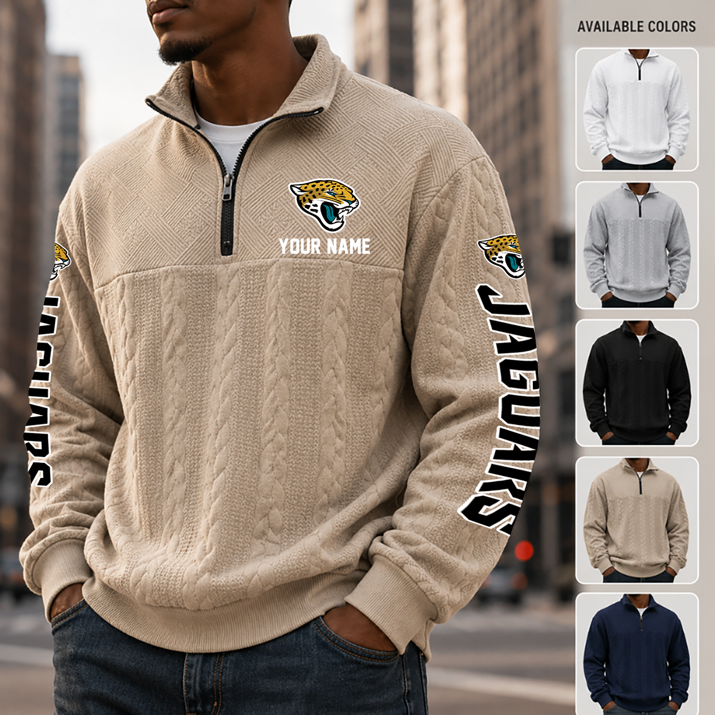 [SPECIAL OFFER] NEW CUSTOMIZED NFL30 JSJ JACKSONVILLE JAGUARS MULTICOLOR QUARTER-ZIP SWEATSHIRT