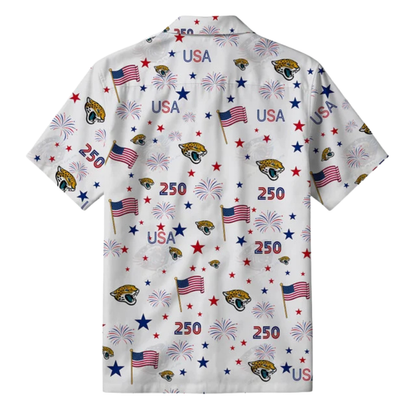 [SPECIAL OFFER] NEW CUSTOMIZED NFL30 JSJ JACKSONVILLE JAGUARS PATRIOTIC 250 USA HAWAIIAN SHIRT