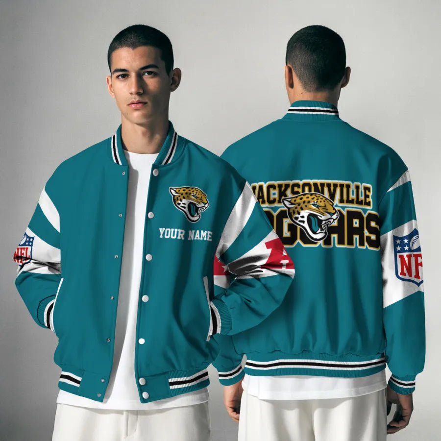 [SPECIAL OFFER] NEW CUSTOMIZED NFL30 JSJ JACKSONVILLE JAGUARS SATIN VARSITY & BASEBALL JACKET