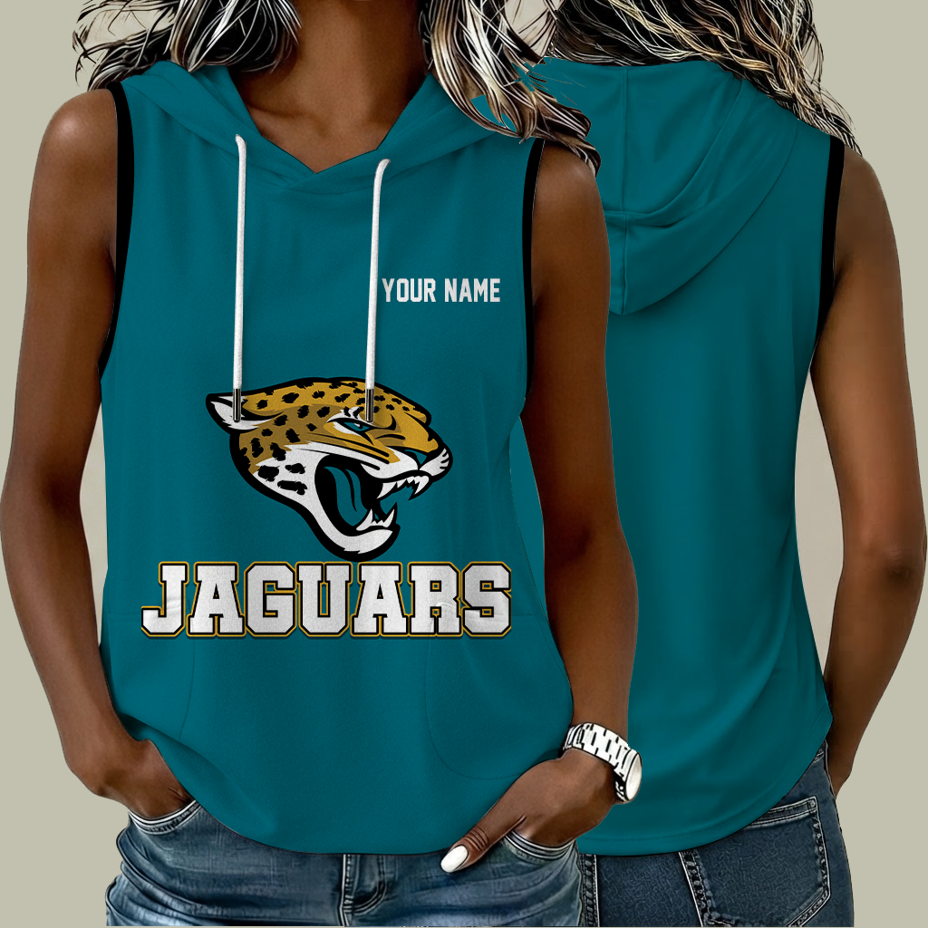 [SPECIAL OFFER] NEW CUSTOMIZED NFL30 JSJ JACKSONVILLE JAGUARS WOMEN'S SLEEVELESS HOODED POCKET TANK TOP