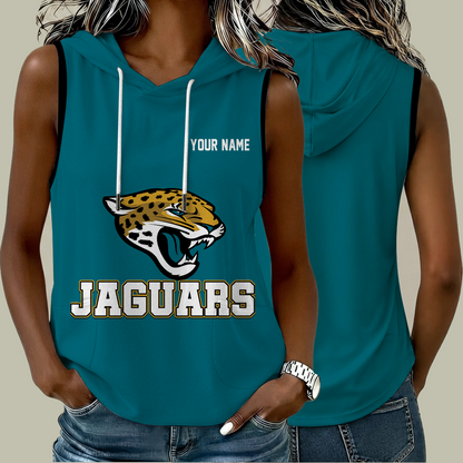 [SPECIAL OFFER] NEW CUSTOMIZED NFL30 JSJ JACKSONVILLE JAGUARS WOMEN'S SLEEVELESS HOODED POCKET TANK TOP