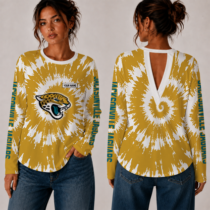 [SPECIAL OFFER] NEW CUSTOMIZED NFL30 JSJ JACKSONVILLE JAGUARS WOMEN'S BACK V-CUT LONG-SLEEVE SHIRT