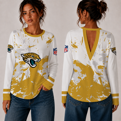 [SPECIAL OFFER] NEW CUSTOMIZED NFL30 JSJ JACKSONVILLE JAGUARS WOMEN'S BACK V-CUT LONG-SLEEVE SHIRT